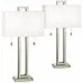 thumbnail image 3 of Possini Euro Design Gossard 30" Tall Rectangle Large Modern End Table Lamps Set of 2 Pull Chain Silver Brushed Nickel Finish Metal White Shade Living Room Bedroom Bedside Nightstand House Office, 3 of 4