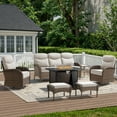 thumbnail image 2 of Bellefurn Luxury 7-Piece Patio Furniture Set with Fire Pit Table,Outdoor Swivel Rocker Patio Chairs with 6-inch Thick Cushion,Outdoor Couch,Ottomans,Outdoor Conversation Set for Porch,Deck,Yard, 2 of 13