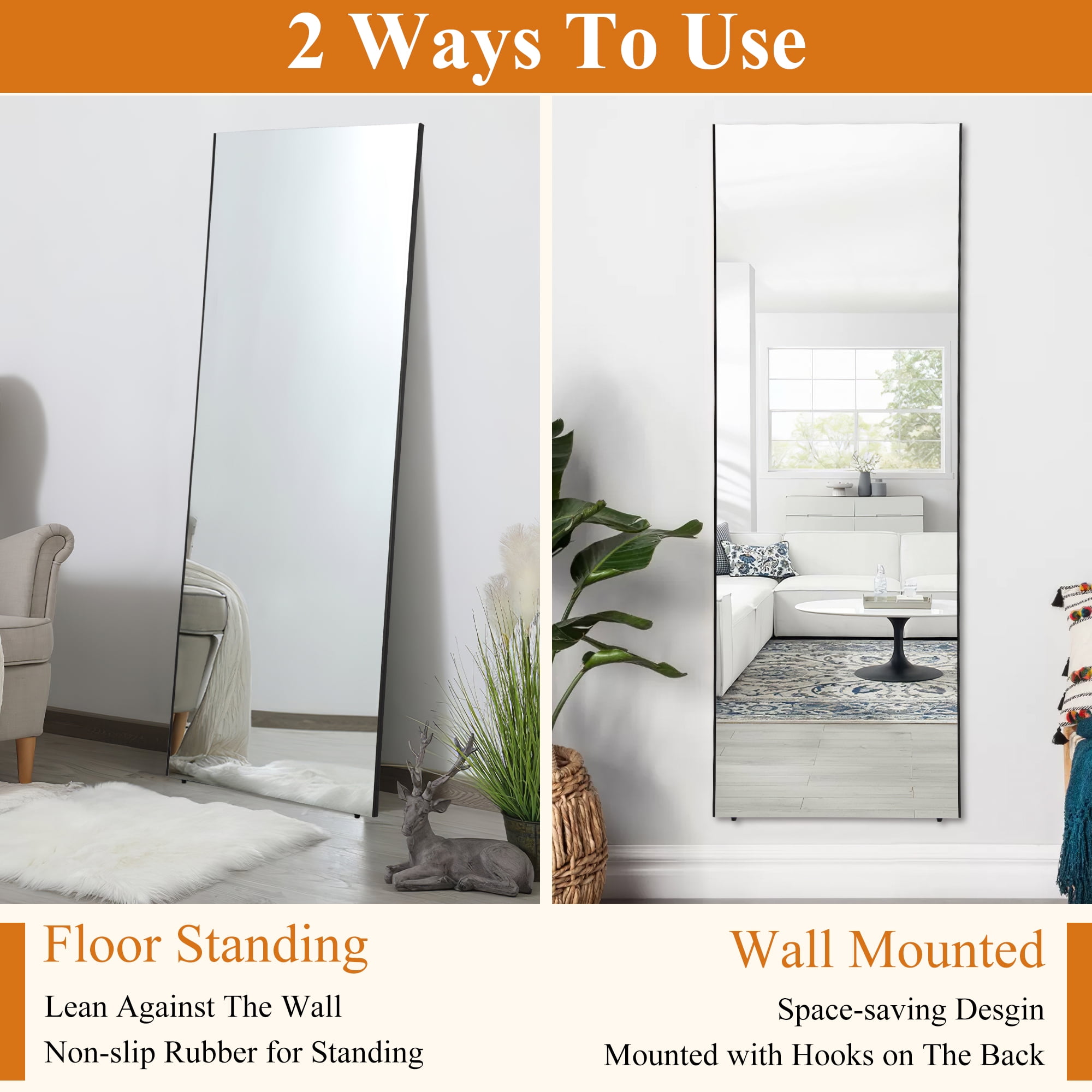 71"x32" Home Decorative Unbreakable Full Length Mirror for Kids,Black
