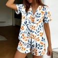 thumbnail image 5 of Bxsruta Women's 2 Piece Short Sleeve Button Front Pajama Set Collared Top Elastic Waist Shorts Soft Breathable Loose Fit Stretchy Lightweight Fabric Casual Loungewear Sleepwear, 5 of 7