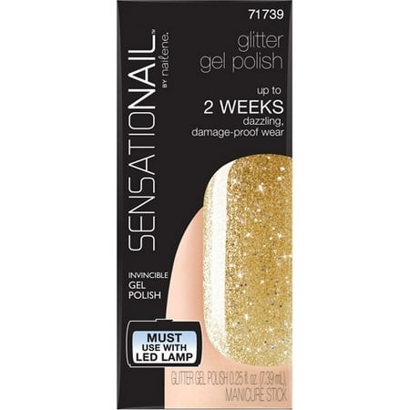 SensatioNail Gel Nail Polish with Manicure Stick, 71739 Gold Glitter, 0.25 fl oz