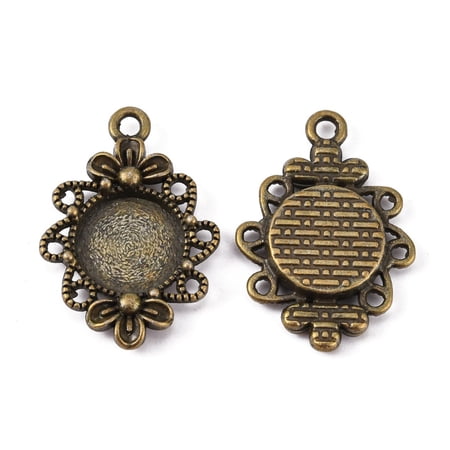 Vintage Style Alloy Flower Pendant Cabochon Bezel Settings Cadmium Free Nickel Free Lead Free Bronze