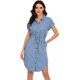 thumbnail image 1 of Love Welove Moda de verano para mujer Vestido de camisa de algodón de mezclilla Manga corta Hasta la rodilla Botones Vestido informal con bolsillos Azul claro XX-Large, 1 of 5