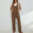 thumbnail image 4 of Women's Casual Tank Top Jumpsuit Summer Button Down Harem Leg Jumper with Pocket Loose Roll-Up Pants Athletic Overalls, Brown, M, 4 of 7