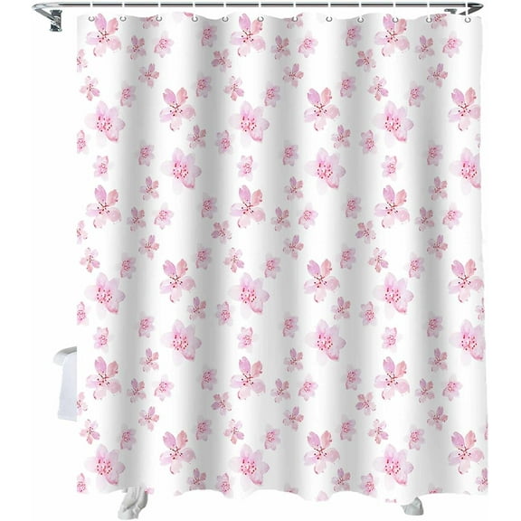 Shower Curtain Pink Cherry Blossoms Shower Curtains for Bathroom Decor Flower Floral Shower Curtain Sets with Hooks Waterproof Fabric Bath Curtain Extra Long 72" X 84"