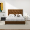 thumbnail image 2 of Elda Mid Century Modern Cognac Tan Velvet Upholstered Queen Platform Bed, 2 of 3