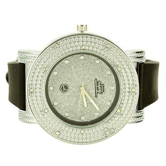 - New Rubber Strap White Techno Pave Custom Dial Mens Genuine Diamond Watch