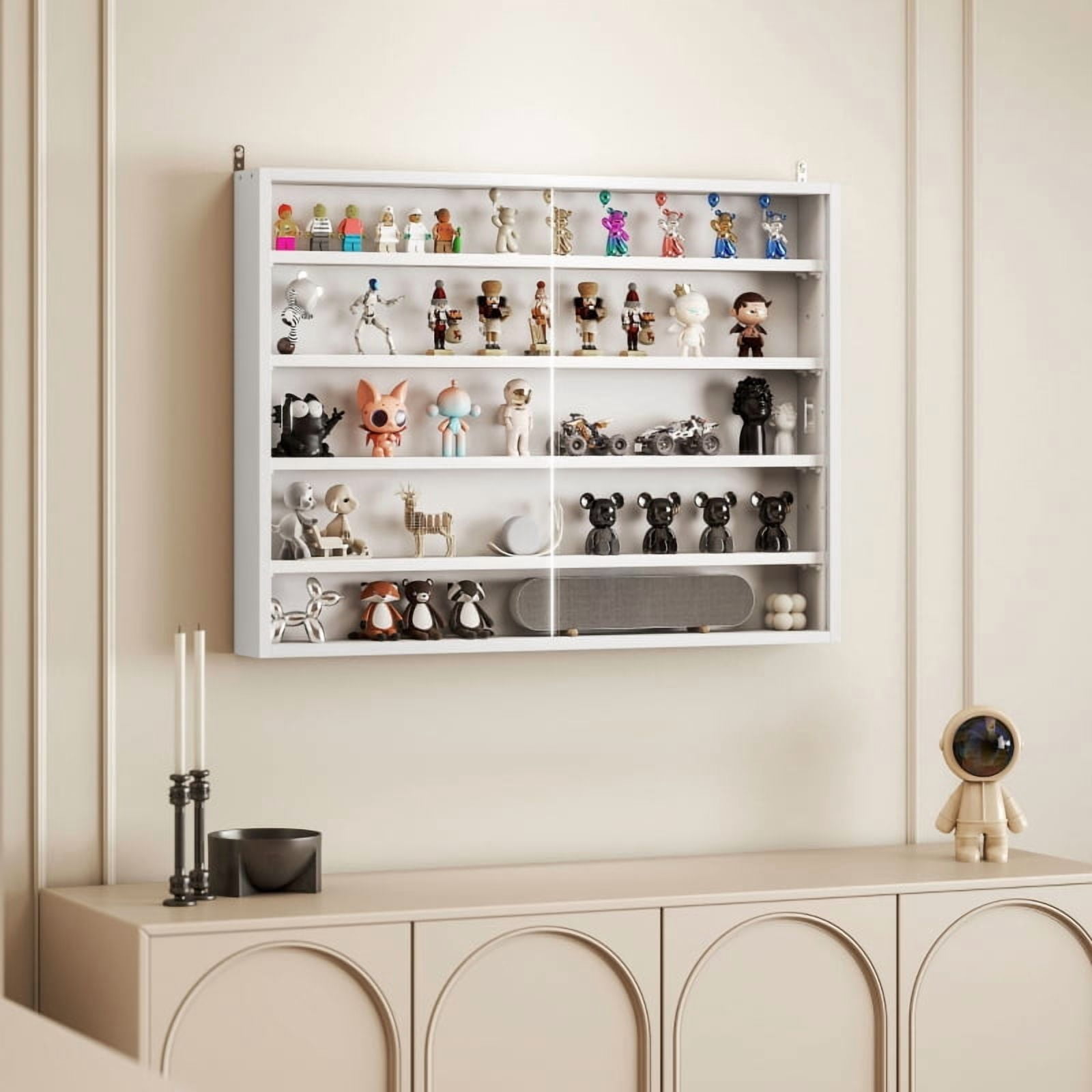 Alvantor 5-Tier Wall Display Storage Cabinet with Glass Doors & 4 Adjustable Shelves 23.6"x31.5" White