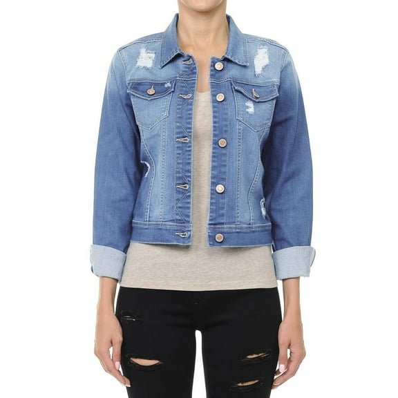 NioBe Clothing Women's Classic Vintage Distressed Crop Denim Jacket