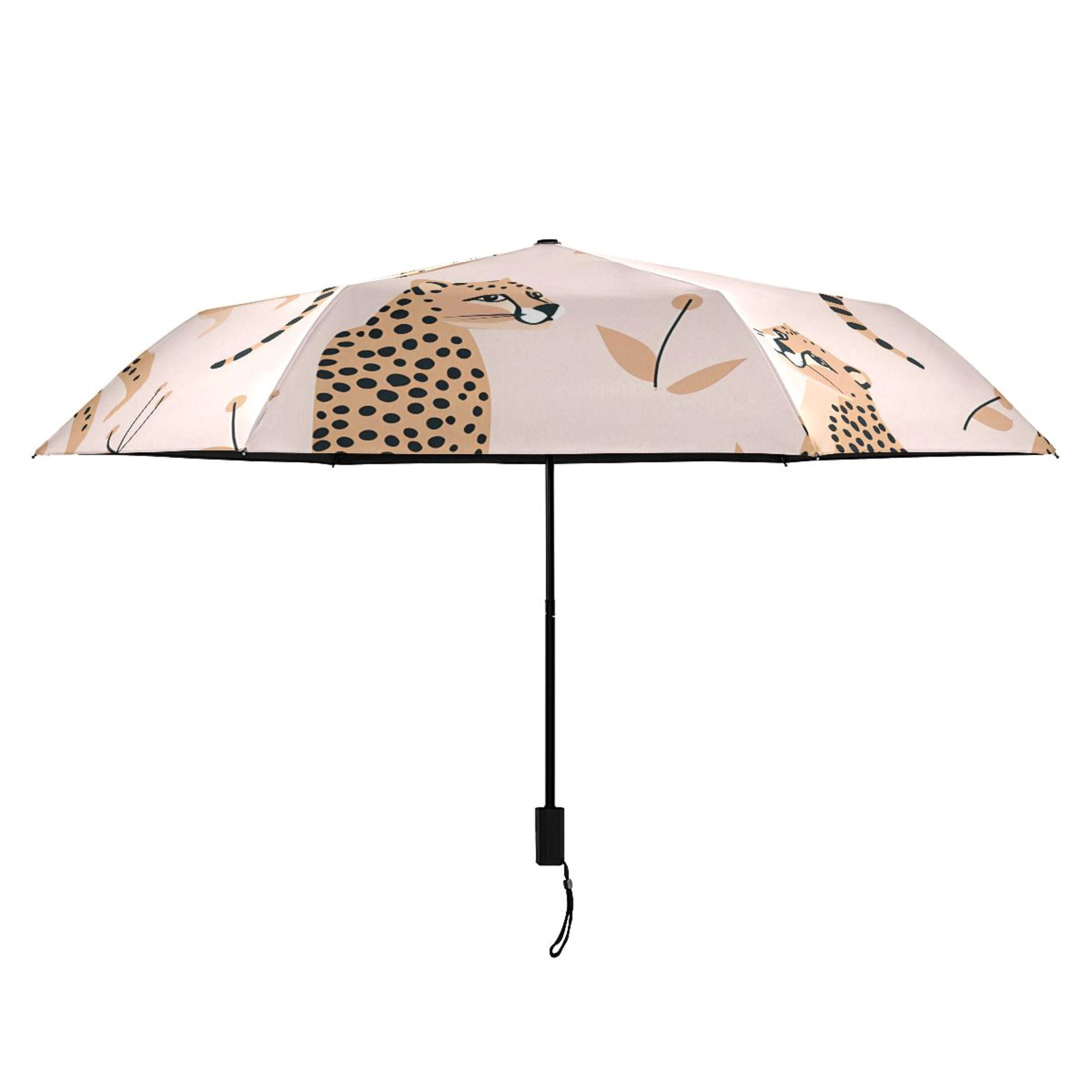 Cheetah Leopard Compact Sun Umbrella Windproof Travel Umbrellas for Rain Strong Portable UV Protection