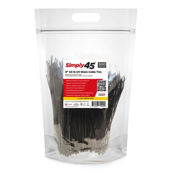 CableWholesale 30CV-01085BK 8 in. 40 lbs UV Rated Cable Tie - Black - 500 Piece