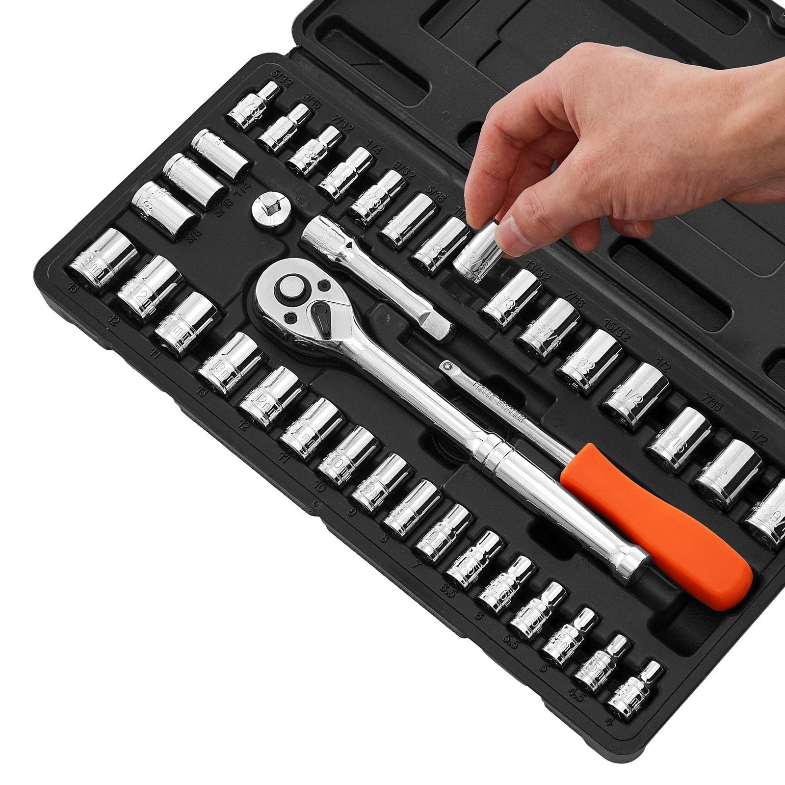 Socket Set 1/4 Inch Drive 6-Point CR-V Alloy Steel 601 IN-LB High Torque with Storage Case Metric for Automotive Bike Plumbing DIY
