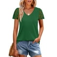 thumbnail image 5 of Summer Plus Size Tops for Womens 2025 Fashion Casual Loose Solid Color V-neck Lace Patchwork Short Sleeved Top, 5 of 9