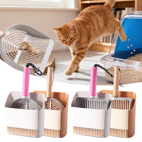Stainless Steel Cat Litter Scoop With Holder - Fast Sifting Kitty Poop Shovel, Coarse & Fine Grids, Non-Stick for All Litter Pans (A)
