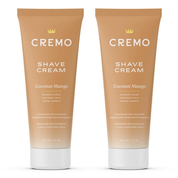 Cremo Coconut Mango Moisturizing Shave Cream, Astonishingly Superior Ultra-Slick Shaving Cream for Women Fights Nicks, Cuts and Razor Burn, 6 Oz (2-Pack)