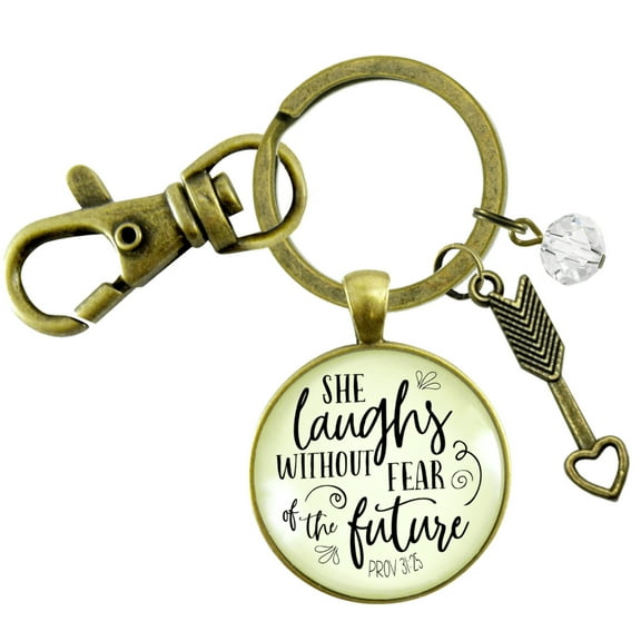 Faith Gutsy Goodness Bronze Keychain She Laughs Without Fear Inspirational Pendant Jewelry For Women
