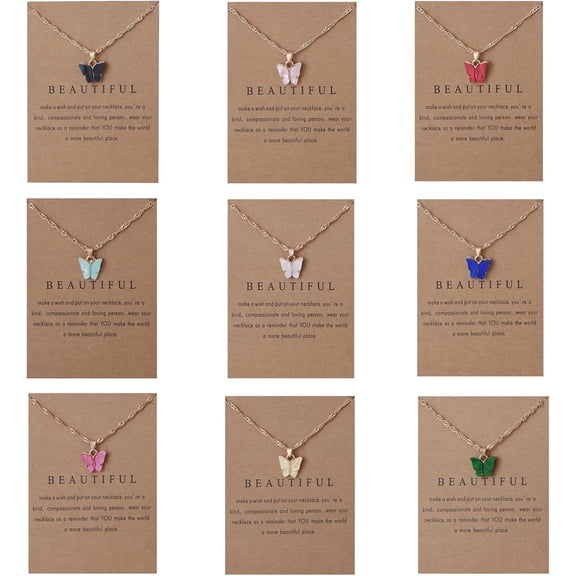 YMCSTONEMA 9Pcs Bohemian Butterfly Pendant Necklace Set,Dainty Adjustable Acrylic Colorful Insect Chain Necklace Minimalist Choker Necklace For Women Lover Jewelry[xl595]