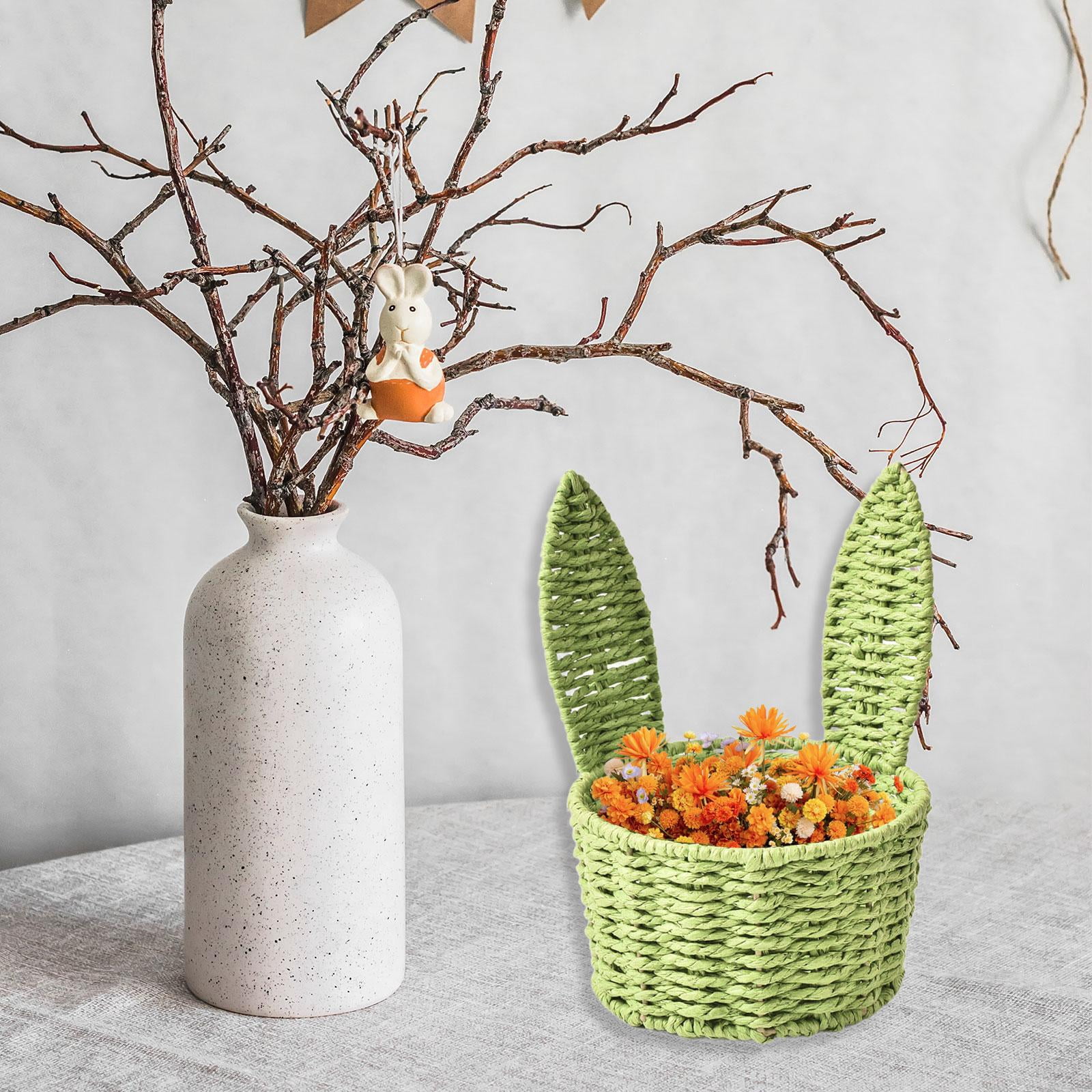 kowaku Easter Woven Bunny Ear Basket Storage Basket Candy Storage Creative Decorative Paper Rope Design Container Multipurpose Organizer Bunny Ear suitable for home decoration festive Green