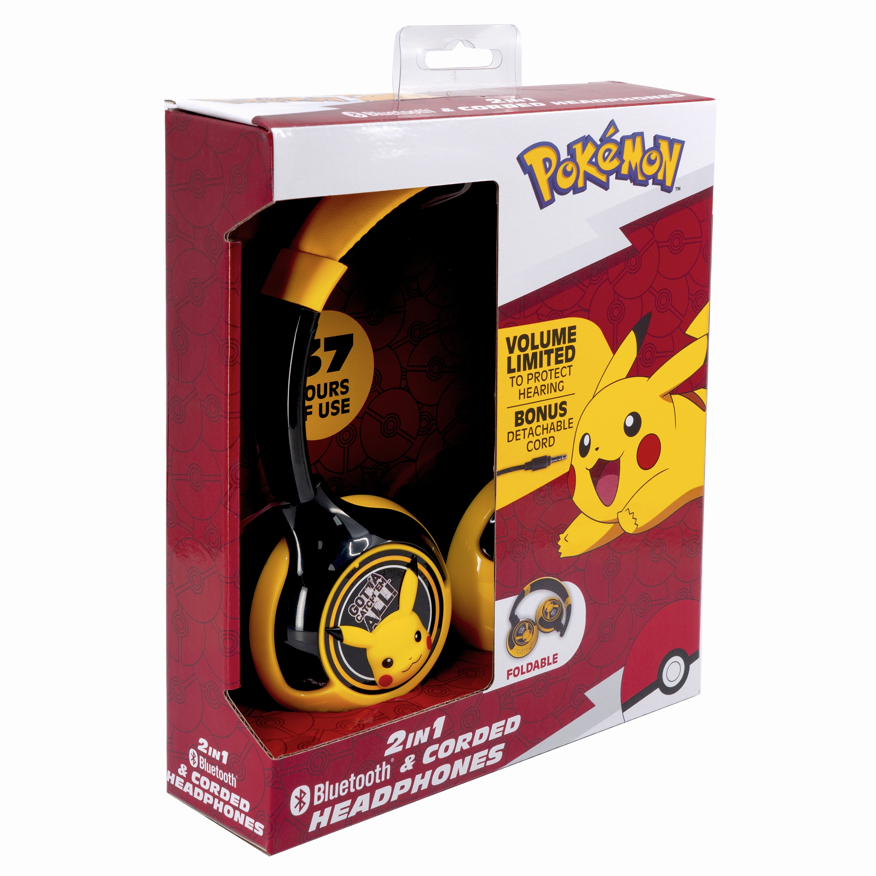 Ekids, Pokémon, Bluetooth Headphones with Cord, Children Ages 6 Years and Up, Over-Ear Headphones