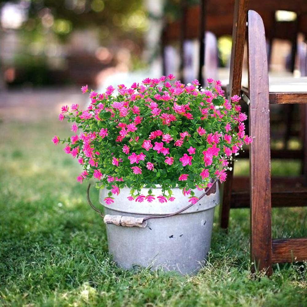 Outdoor Artificial Fake Flowers No Fade UV Resistant Faux Plastic Plants for Hanging Planter Patio Yard Wedding Indoor Home Kitchen Farmhouse Décor (White)