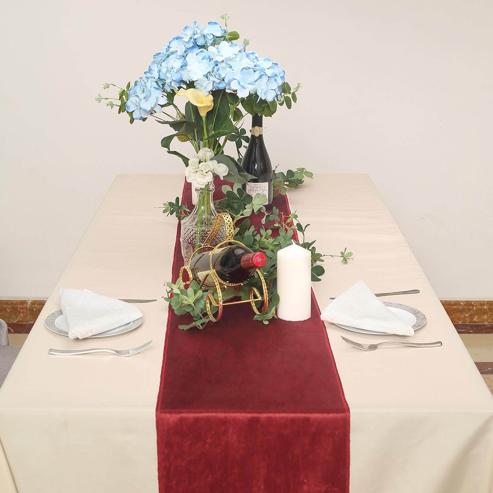 12" x 107" Burgundy Premium Velvet Table Runner