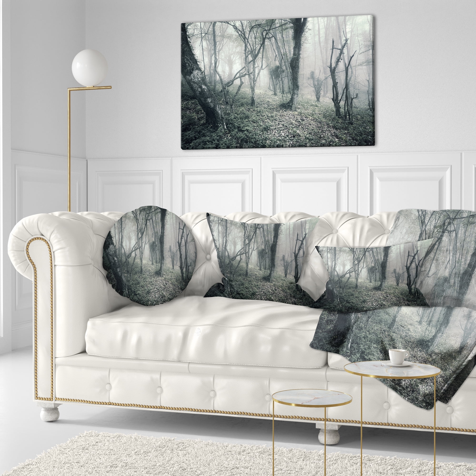 Designart Vintage Forest Filled with Fog - Landscape Photography Throw Pillow - 12x20