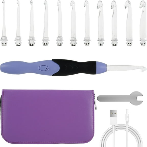 Evjurcn Light Up Crochet Hook Set 11 Sizes Lighted Crochet Hooks with Case Interchangeable Heads 2.5 mm to 8 mm Rechargeable Crochet Hook DIY Crochet Hooks Set for Crocheting and Knitting