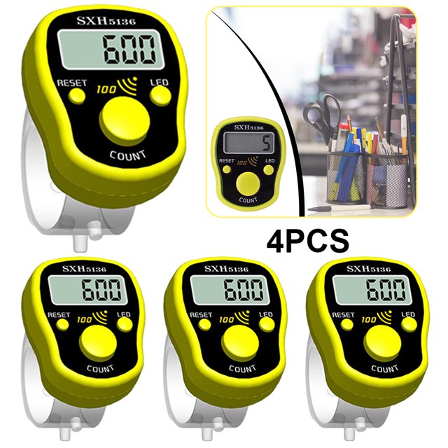 Mini Marcador Puntada Contador Dedos Herramientas Cuenta Manuales Digitales LCD (amarillo) 4 Uds.