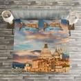thumbnail image 3 of Ambesonne Venice Quilted Bedspread Set 3 Pcs, Canal Grande Italy Image, Queen Size, Sky Blue Champagne, 3 of 3