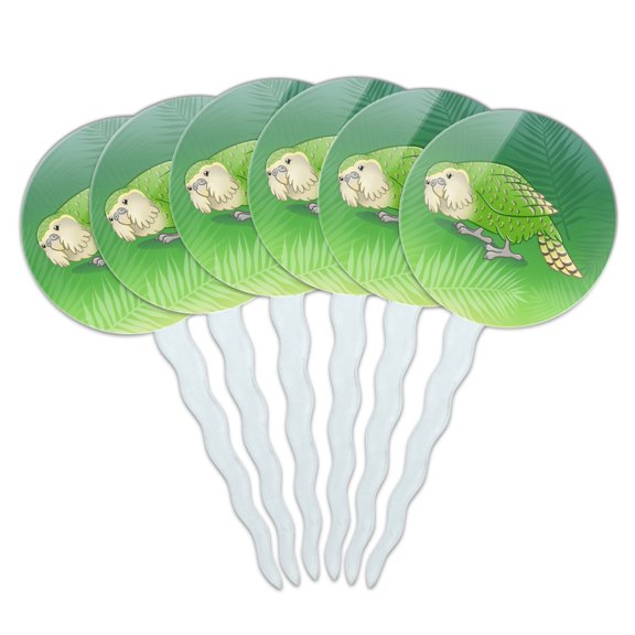 Kakapo the Flightless Owl Parrot Cupcake Picks Toppers Decoration Set of 6
