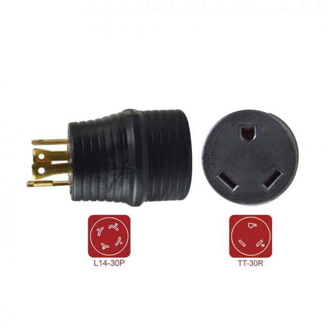 Superior Electric RVA1590 30 Amp Male NEMA L14-30P to 30 Amp Female NEMA TT-30R Adapter Plug for RV