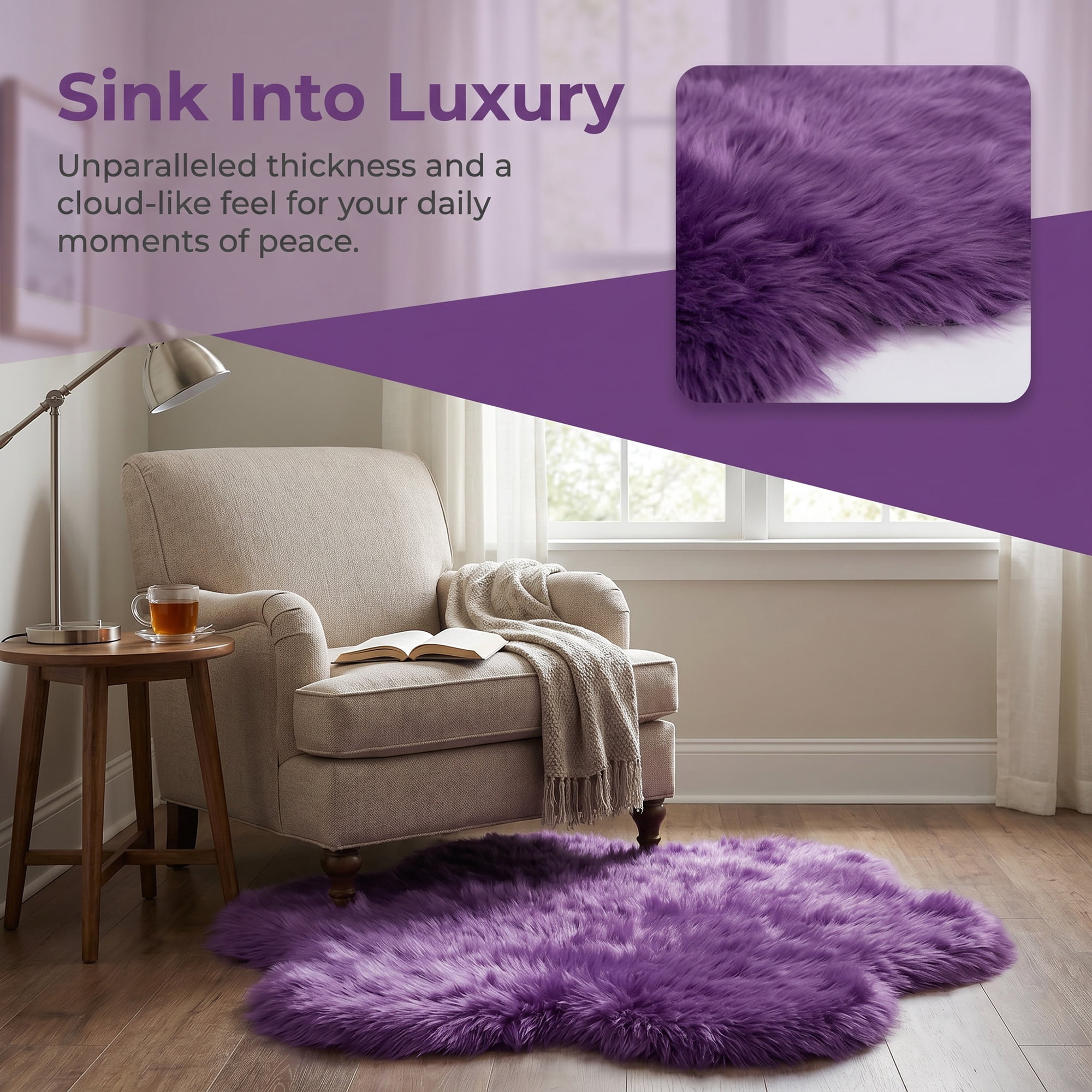 Unique Bargains Shaggy Flower Area Rug Fluffy Non-Slip Fuzzy Carpet 20" x 20" Purple