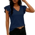 thumbnail image 2 of Craaazy Women's Fashion Solid Color V-Neck Ruffle Sleeve Blouse for Everyday Wear Weekend Brunch and Summer Outings, 2 of 6