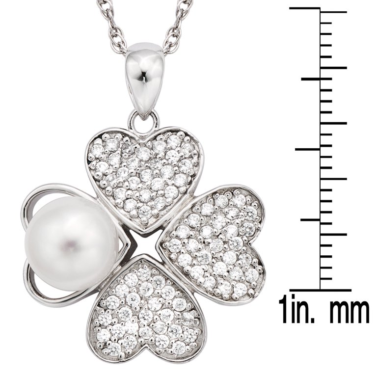 Pearlyta Sterling Silver Heart Shaped CZ and Pearl Flower Pearlyta Sterling Silver Heart Shaped CZ and Pearl Flower