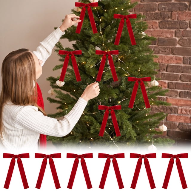 Decoración para el hogar con nudo de terciopelo, 6 piezas, lazo de terciopelo para árbol de Navidad, corona decorativa, lazo, decoración de habitación, hogar y cocina, elementos esenciales para dormit