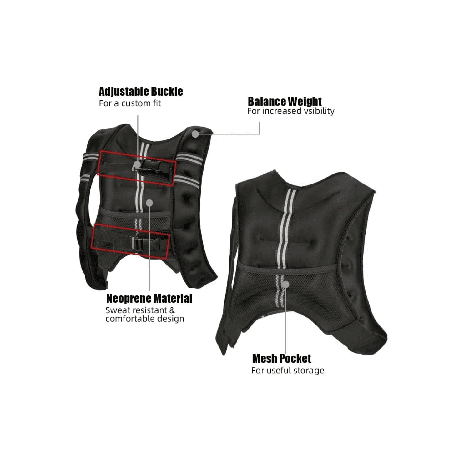 Weighted Vest,12lb/16lb/20lb/25lb/30lb Weight Vest with Reflective Stripe and Pocket for Men, Women Workout, Strength Training, Running, Walking, Jogging