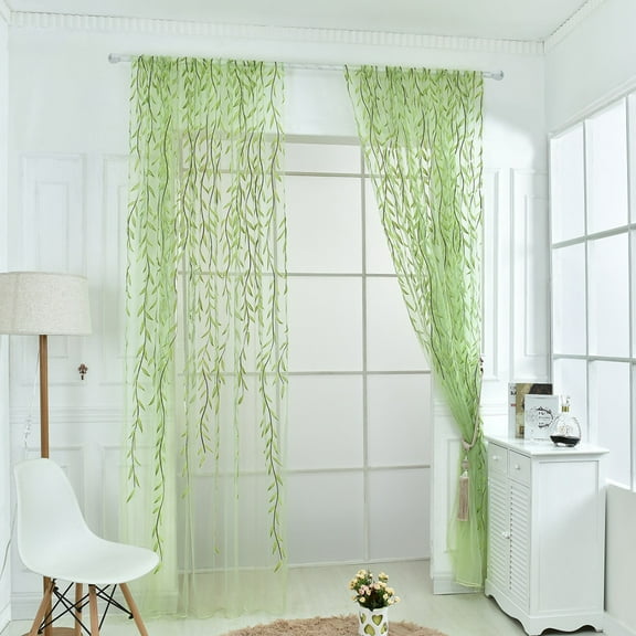 Green Wicker Print Sheer Voile Window Curtain - Light Filtering Privacy Panel Drapes for Bedroom, Living Room and Balcony, Soft Breathable Semi Sheer Curtain for Home Window Decor Light Control, 1pc