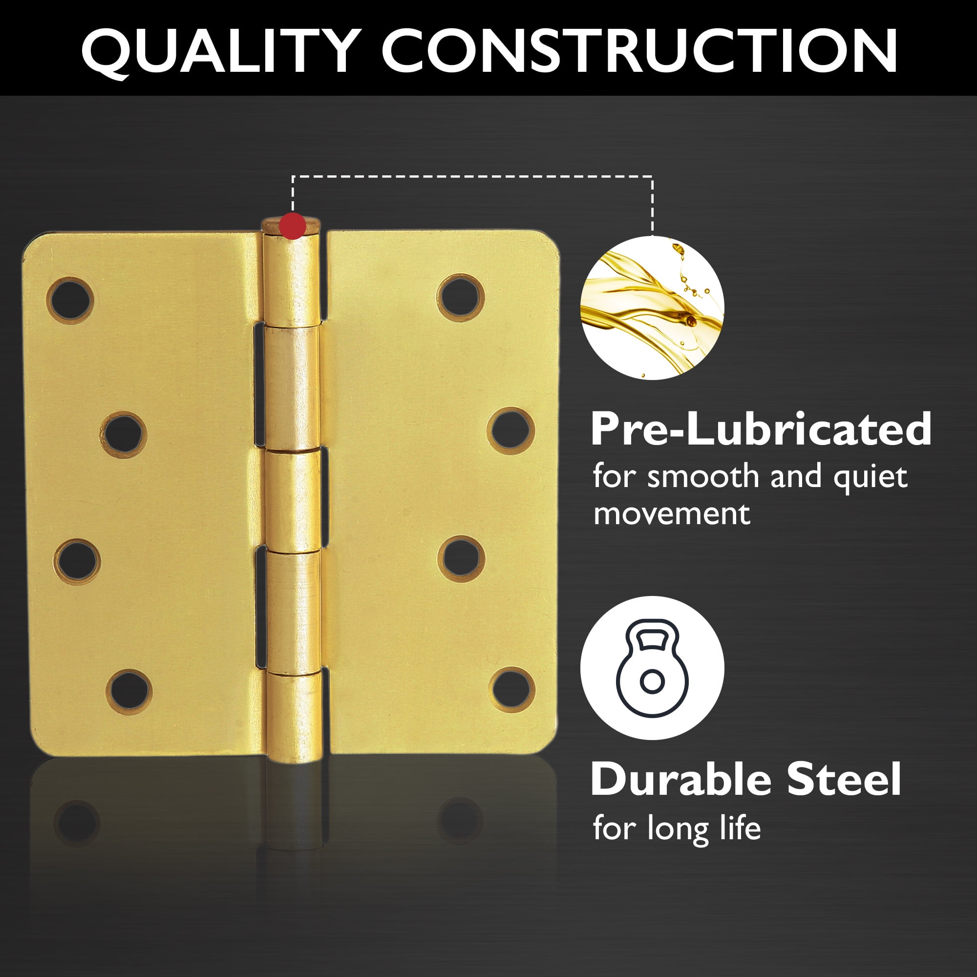 Design House 3-Pack 4" H x .25" Radius Butterfly Interior/Exterior Door Hinges, Satin Brass