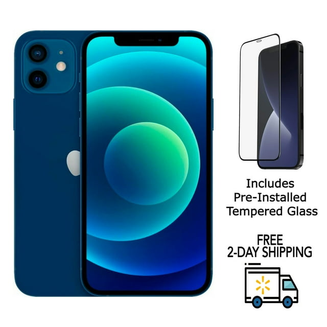 Remis à Neuf Apple iPhone 12 Mini A2176 (Déverrouillé Entièrement) 256 Go Bleu (Grade A) avec Verre Trempé Préinstallé
