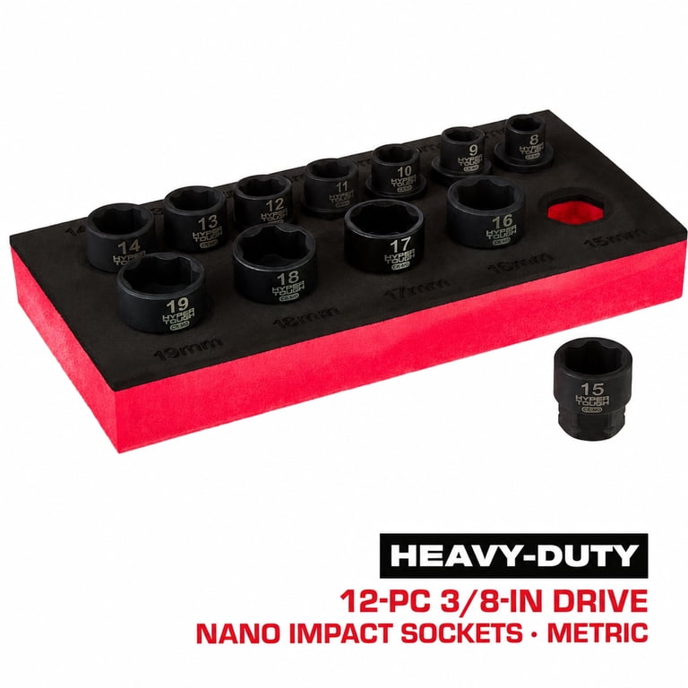 LION SUPER NANOX 1230g×3 Hyper Tough 3/8-Inch Drive Nano Low-Profile 12-Piece Metric Socket
