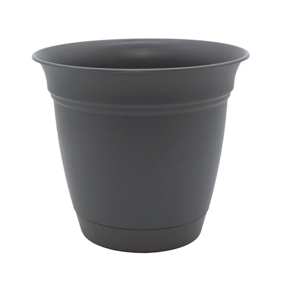 The HC Companies 16 Inch Eclipse Round Planter with Saucer - Indoor Outdoor Plant Pot for Flowers, Vegetables, and Herbs, Warm Gray