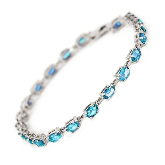 Galaxy Gold 5.5 CTW 14k Solid White Gold Tennis Bracelet Blue Topaz