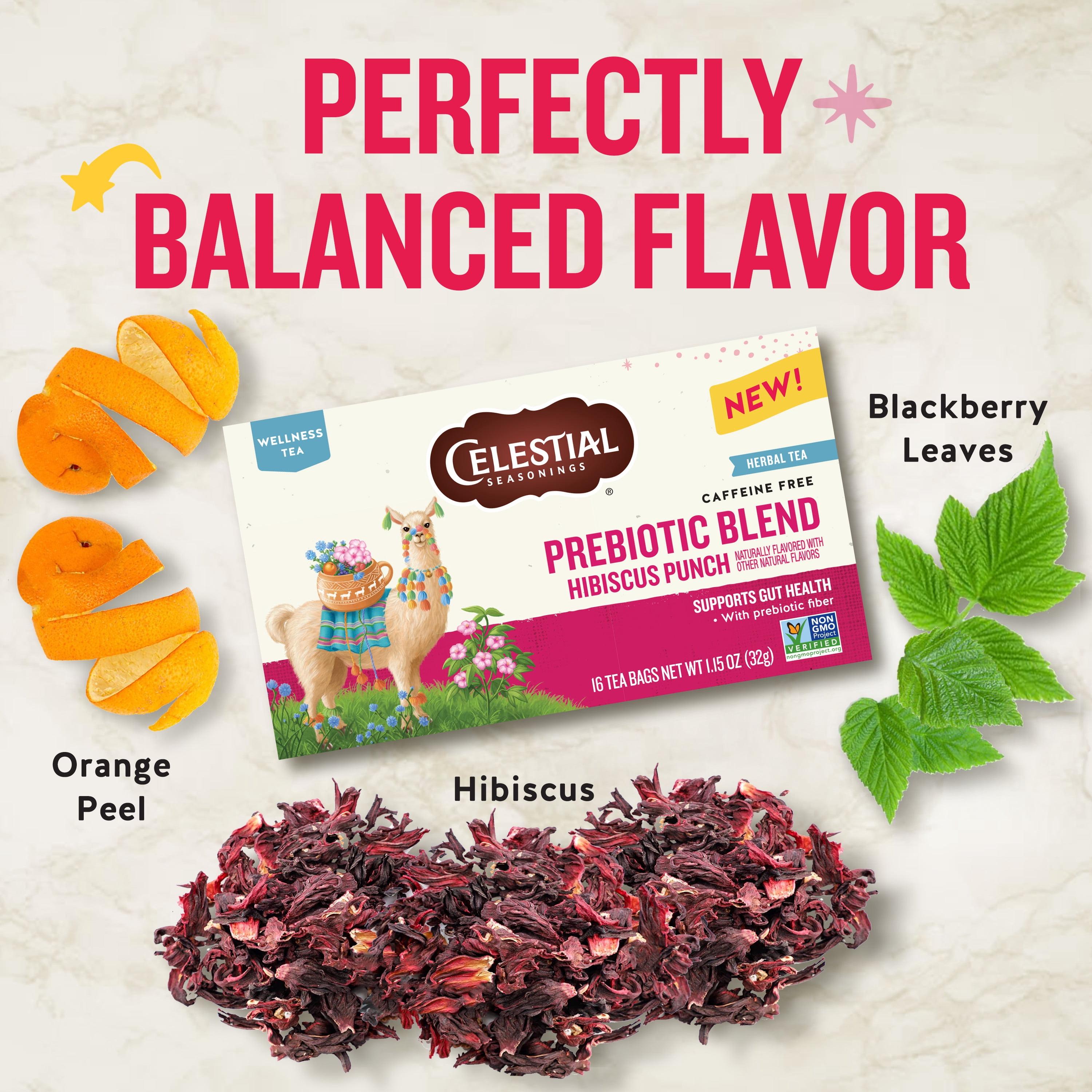 Celestial Seasonings Prebiotic Blend Wellness Herbal Tea Bags, 16 Count