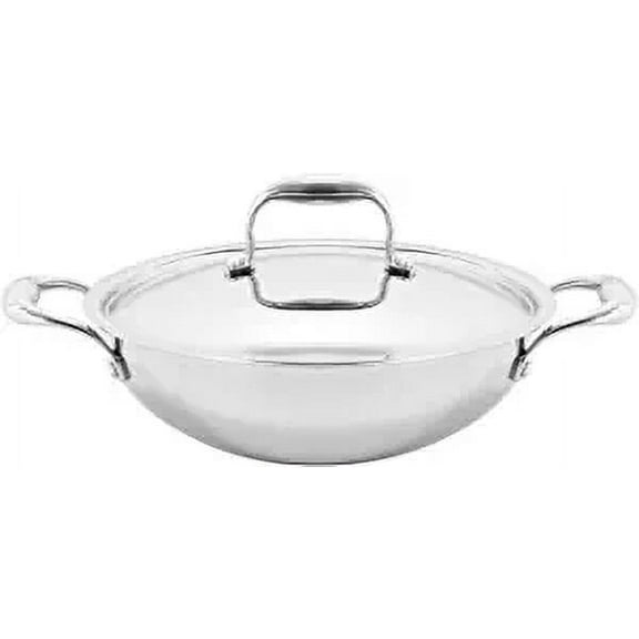Vinod 3-Ply Non Stick Induction Hob Wok with Lid – Deep Stir Stainless Steel Kadai Pan with Lid – 22 cm