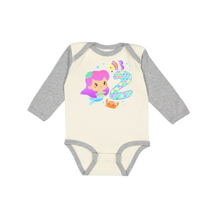 

Inktastic Second Birthday Mermaid with fish and crab Gift Baby Girl Long Sleeve Bodysuit