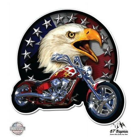 Eagle Chopper American Patriotic - 3" Vinyl Sticker - For Car Laptop I-Pad Phone Helmet Hard Hat - Waterproof Decal