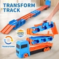 thumbnail image 3 of Tiaoniao Camión de transporte de juguete para niños Pista de carreras dual de 61 pulgadas y auto de expulsión 6 autos de metal y juego de camión portador de almacenamiento plegable Juguetes para autos, 3 of 5