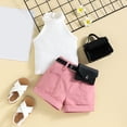 thumbnail image 2 of EnJoCho Clothes Girls Size 5 Summer Toddler Girls Sleeveless Ribbed Vest Tops and Shorts Belt Waist Bag Outfits Children Outer Home Clothing Outfits, 2 of 8