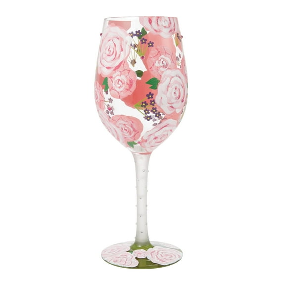 Lolita Pretty as a Peony Hand Painted Wine Glass 15oz 9in H