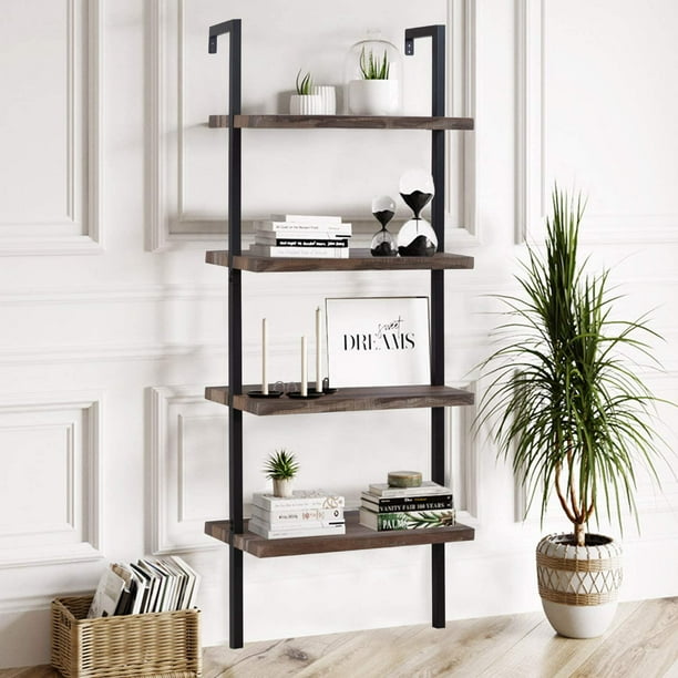4 Shelf Bookcase Open Wall Mount Ladder, Freestanding Bookcase Wall Design